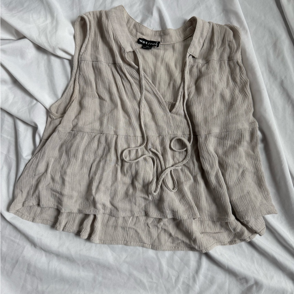 Wet Seal Women’s XL Beige Textured Short Sleeve Tie Front Top Boho